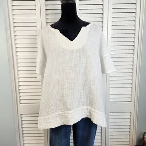 La Miel Women's Relaxed Fit Gauze Tee White V Neck 100% Cotton One size